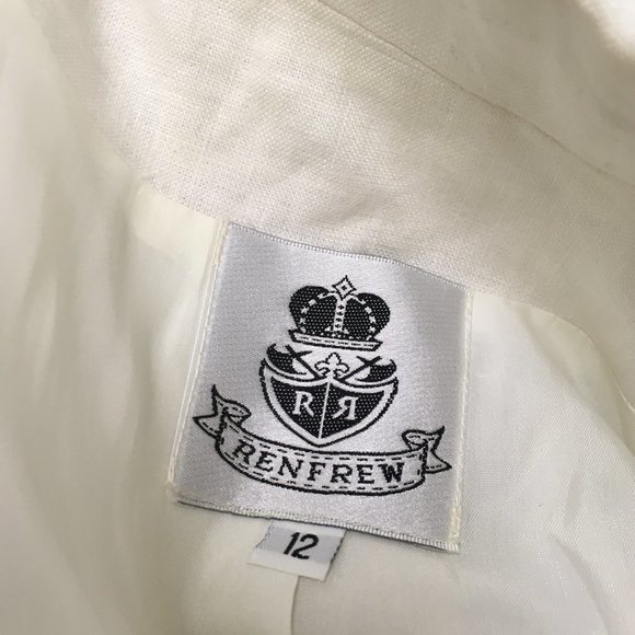 Renfrew White linen double breasted blazer 12 lined made in USA Vintage - Picture 4 of 4